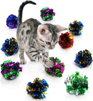 KUTKUT 12Pcs Crinkle Balls for Cats, Shiny and Stress Buster Crinkler, Suitable for Multiple Cats' Play, Ideal for Kittens and Grown-up Cats
