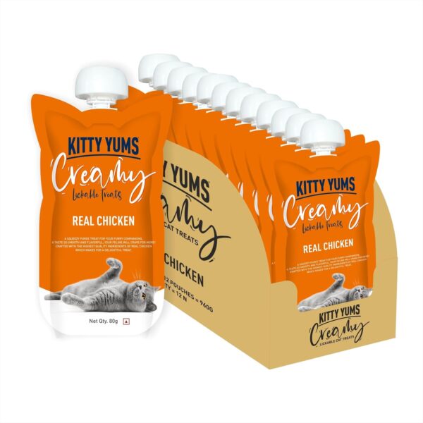 Kitty yums Creamy Lickable Real Chicken Cat Treat 960g Pack(80g X 12)