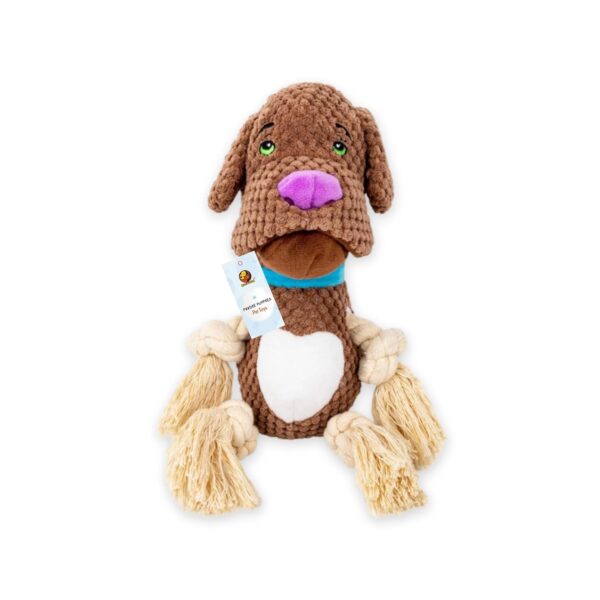 Foodie Puppies Dog Squeaky Plush Rope Toy - (Brown Bulldog Plush Toy) | Crinkle, Non-Toxic, Stuffed, Teething, Chewing, Playing, & Tug-of-War | for Small Dogs and Puppies (Size: 29cm)
