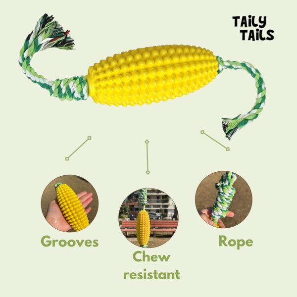Corn & Bone Shape Dog Chew Toy, Natural Rubber Dog Teething Toy, Dog Toy for Entertainment and Dental Benefits, for All Breed Dogs and Puppies (Corn)