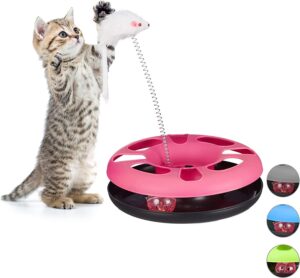 PSK PET MART Pet Interactive Kitten Toys Roller Tracks with PSK PET MART Pet Interactive Kitten Toys Roller Tracks with Spring Teaser MousePet Toy with Exercise Balls Teaser Mouse Toy Ideal for Playing and Chewing Cats & Small Pets