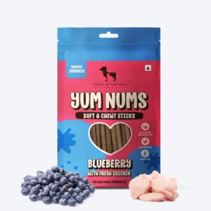 Heads Up For Tails Yum Nums Soft & Chewy Sticks Heads Up For Tails Yum Nums Soft & Chewy Sticks - Blueberry & Chicken - 75g | Dog Treats for Puppies & Adults | Training Treats | Healthy Dog Snacks | Puppy Treats for Small Dogs