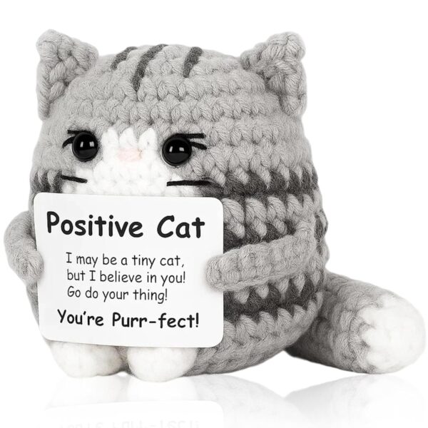 Crochet Toys, Handmade Cat Crochet Animals, Cute Crochet Gift for Home and Office Decor, Emotional Support Animal Toy, Cute Things for Study Table Desk Decoration (7x6 cm, Grey)