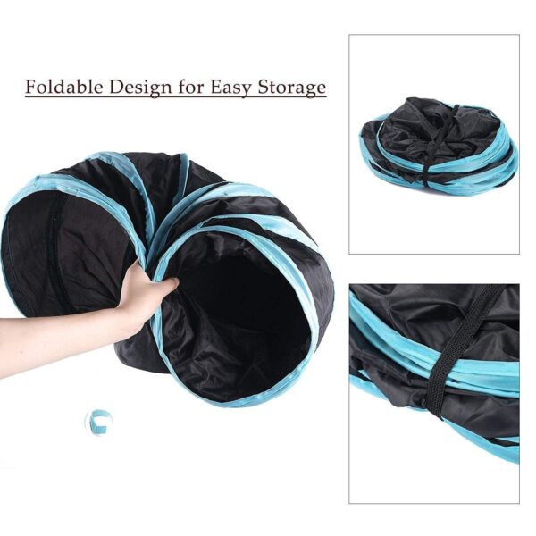Foodie Puppies Interactive Foldable Hiding 3-Way Cats Tunnel with Hanging Ball (Blue, T-Shape Tunnel) | Maze Toy, Puzzle & Training Cave Suitable for Cat, Kitten, Rabbit, Guinea Pig & Puppies