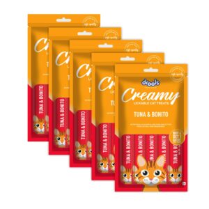 Drools Creamy Lickable Cat Treat Tuna Bonito, All Life Stages (Pack of 5 Pouches, 375g)
