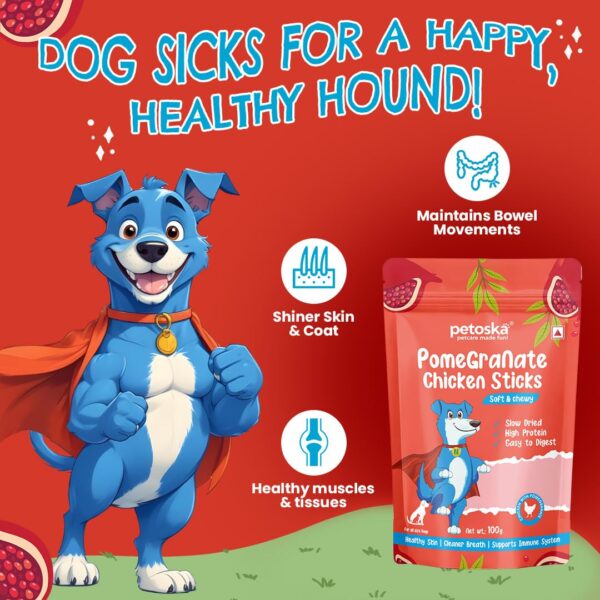 Pomegranate Chicken Sticks- 100gms | Crunchy Dog Treats | Made with Real Fruit & Chicken | Highly Nutritious | Easy to Digest | Suitable for All Dog Breeds | Pack of 1