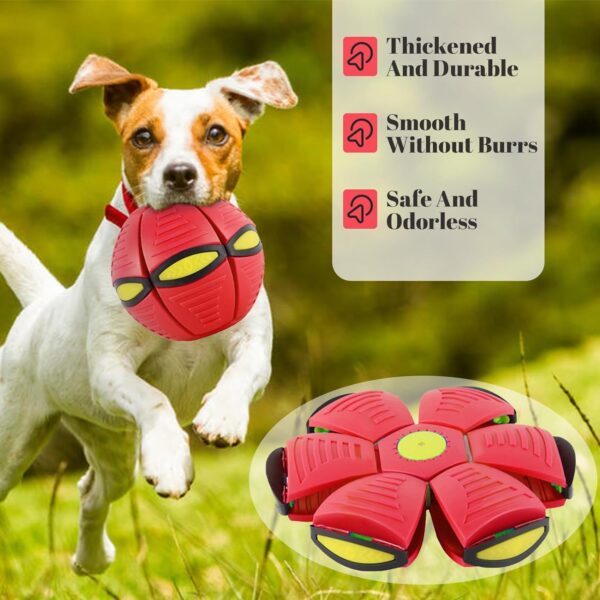 Dog Flying Saucer Disc, Outdoor Flat Throw Toy, Changeable Shape Pet Ball, Medium Large Dogs, Decompression Bouncy Ball (Red)