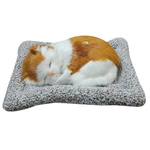 Tickles Sleeping Cat On Carpet Silicone Animal Toy for Kids Car Dashboard & Office Desk (Color: Orange & White Size: 8 cm)