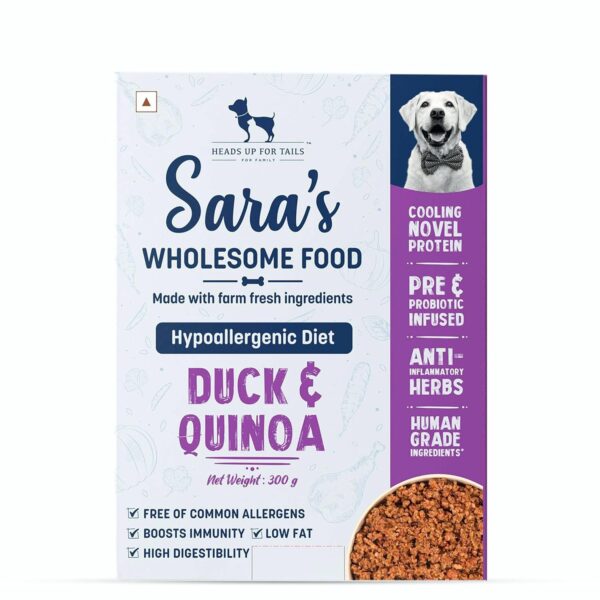 Heads Up For Tails All Life Stages Huft Sara's Wholesome Heads Up For Tails All Life Stages Huft Sara's Wholesome Natural Wet Dog Food With Added Vitamins&Minerals|Gluten Free|Vet Approved Recipies|Hypoallergenic Diet Duck&Quinoa Dog Wet Food-300Gm