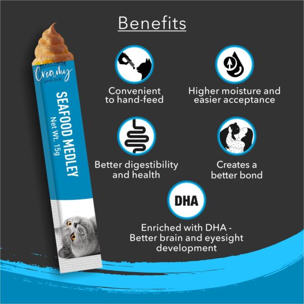 Kitty Yums Creamy Lickable Cat Treats,Seafood Medely 360Gm(15g x24 Pcs)| Rich in Protein,Taurine for Heart & Vision,Ideal for Training and Bonding, Promotes Hydration|Treats for Kitten and Adult Cat