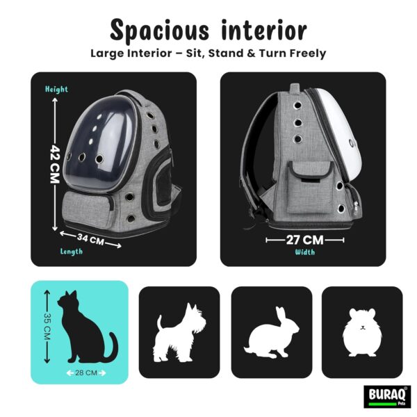 71IiUpr-m7L._SL1500_.jpg Buraq Bubble Transparent Window Cat Backpack Carrier, Breathable & Ventilated, Comfortable & Spacious for Cats, Durable & Stylish Design (Grey)
