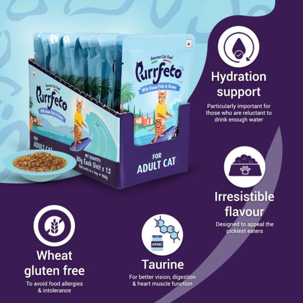 Adult Wet Cat Food | Oceanfish in Gravy |80 GMS (Pack of 12)| Gluten Free | Supports Hydration | Highly Palatable