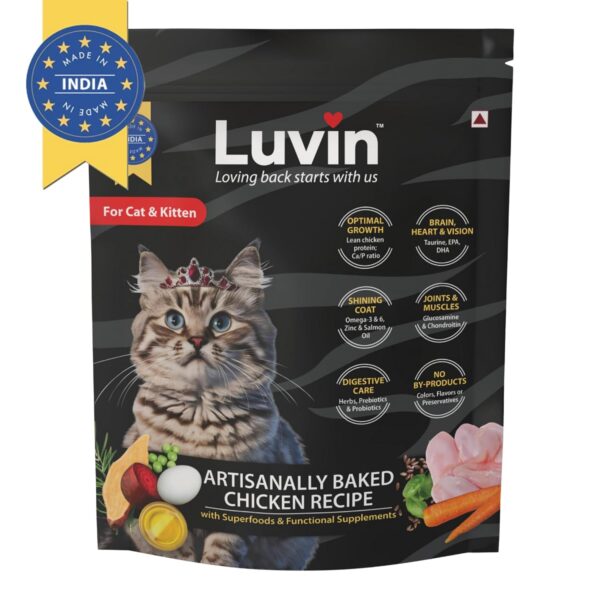 71JztbU9Z5L._SL1500_.jpg Luvin Artisanally Baked Premium Dry Cat Food - 1.5Kg | Cat & Kitten 6m+ | Digestive Care Optimal Growth Formula for All Life Stages