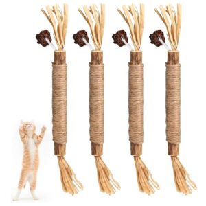 Cat Toys, 4Pcs Cat Chew Toy, Cat Playing Toys for Cat Toys, 4Pcs Cat Chew Toy, Cat Playing Toys for Indoor, Stick for Cats with Sisal Rope and Gall Fruit, Natural Catnip Alternative