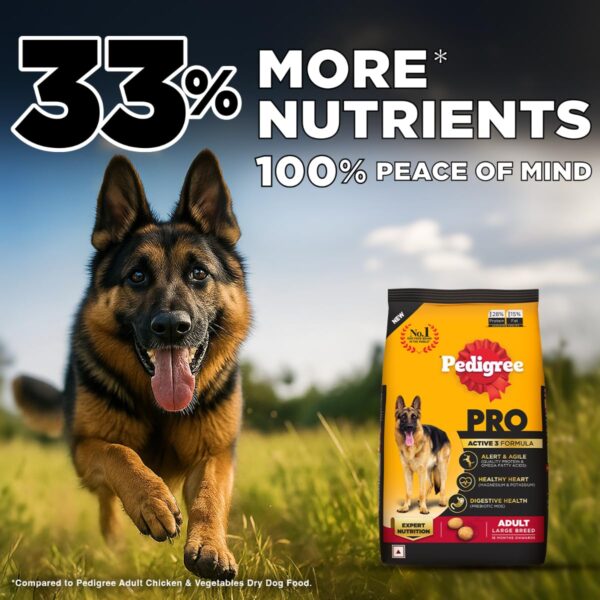 71KoTtyzG9L._SL1200_.jpg Pedigree PRO Adult Large Breed, 3 kg Dry Dog Food, Vet Trusted Brand, Expert Nutrition, Quality Protein, 33% More Nutrients (18 Months Onwards)
