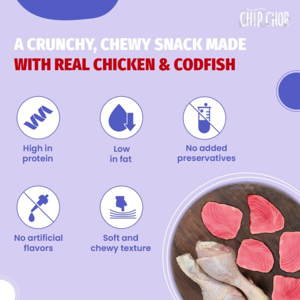 Chip Chops Chicken & Codfish Sandwich Dog Treats | Nutritious, High Protein, Easily Digestible Snack for Dogs | Healthy Fish & Chicken Treat for All Breeds, 70 gm