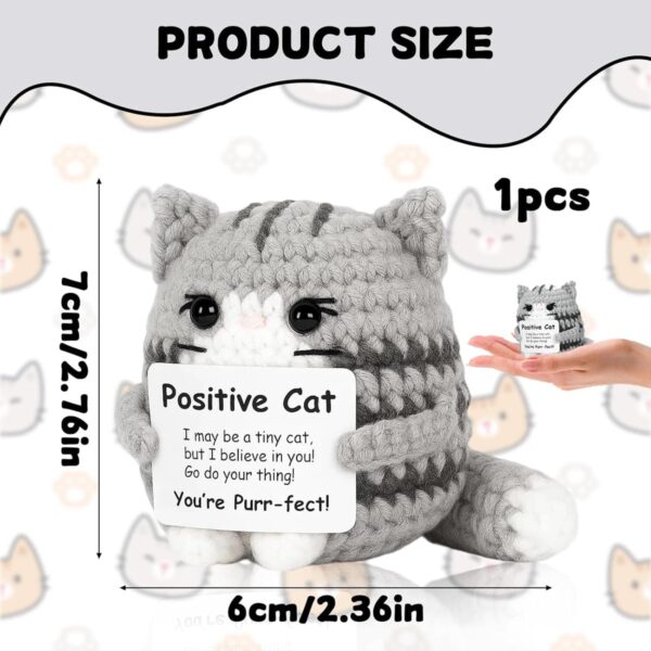 Crochet Toys, Handmade Cat Crochet Animals, Cute Crochet Gift for Home and Office Decor, Emotional Support Animal Toy, Cute Things for Study Table Desk Decoration (7x6 cm, Grey)