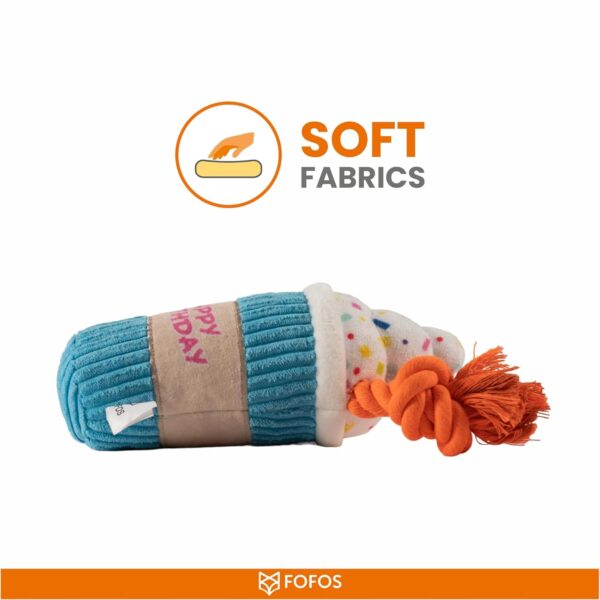 71LN-EgHm1L._SL1500_.jpg BarkButler x Fofos Birthday Drink Plush - Soft & Squeaky Toys for Dogs, Dog Toys for Medium Dogs (0-20kgs) - Multicoloured