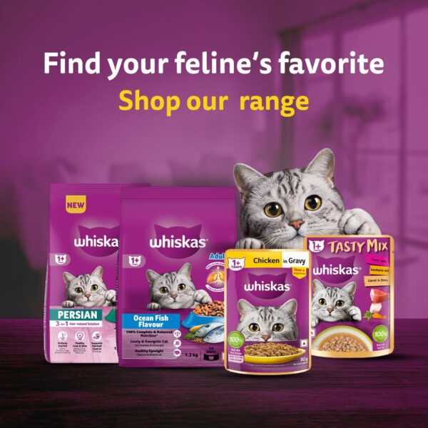 71LOConCqrL._SL1100_.jpg Whiskas Tasty Mix Adult (1+ Year) Wet Cat Food, Chicken with Salmon Wakame Seaweed in Gravy, 70 g, Cat Food Made with Real Fish, Complete & Balanced Nutrition for Adult Cats