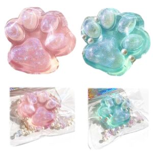 2pcs Taba Squishy, Cat Paw Squishy Toys with Pearl Butterfly Decor, Adorable & Fufu Squishy Stress Relief Gifts for Cute Fidget Toy for Kids & Adults, for Parties & RelaxationToys
