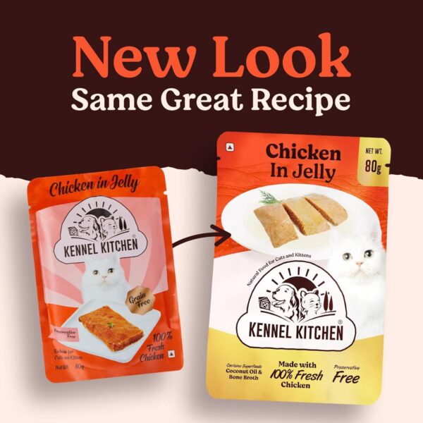 Kennel Kitchen Grain Free Wet Cat Food for Adults and Kittens, Chicken in Jelly, 12 Pouches (12 x 80 GMS)