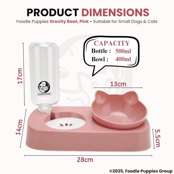 71NAaUjJfNL._SL1500_.jpg Foodie Puppies Gravity Cat Food and Water Bowl Set - (Pink) | 2in1 Automatic Drinking Flowing Water and Food Bowl | Detachable Elevated Cat Bowl Stand Wet and Dry Food Bowl for Cats & Small Dogs