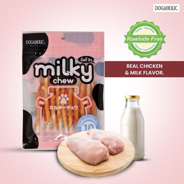 71NcGWUdTLL._SL1500_.jpg Dogaholic Milky Chew Sticks with Chicken | Soft & Tasty High-Protein Dog Treats | Ideal for Puppies & Adult Dogs Over 2 Months | 10 Piece Pack