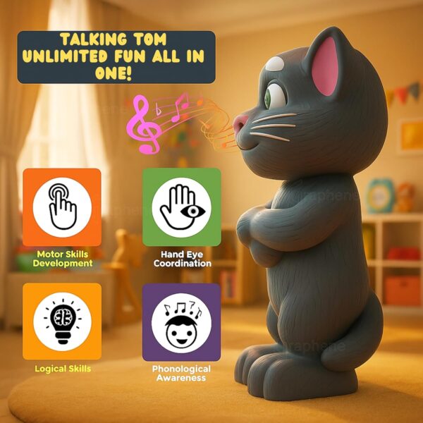 GRAPHENE Electronic Interactive Talking Tom Cat for Toddlers Musical Toy Gift Kids Educational Learning Tool Language Skill and Safe Durable Repeating and Singing Functions Fun Mimicking Toy