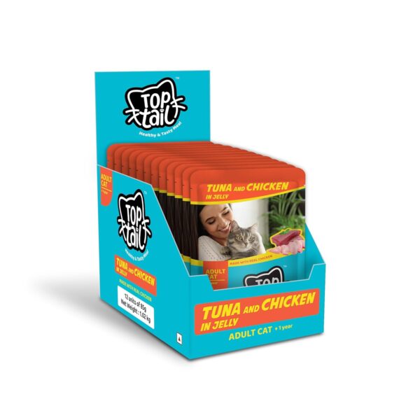 Wet Cat Food Jelly Form | for 1+ Year Adult Wet Cat Food Jelly Form | for 1+ Year Adult Cat Food High Protein & Omega 3, Healthy Skin & Coat | No Artificial Preservatives | (85g Each Pack) (Pack of 12, Tuna Fish & Chicken)