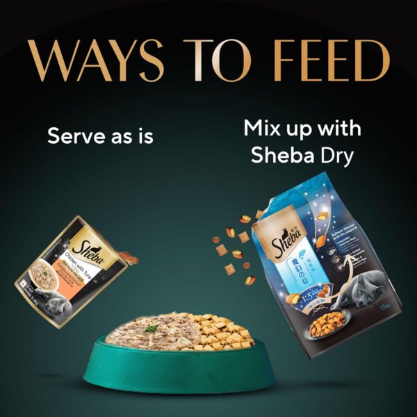Sheba Fine Premium Adult (1+ Years) Wet Cat Food, Chicken with Tuna in Gravy, 70 g Pouch, High-Moisture Gravy cat Food for Healthy Hydration