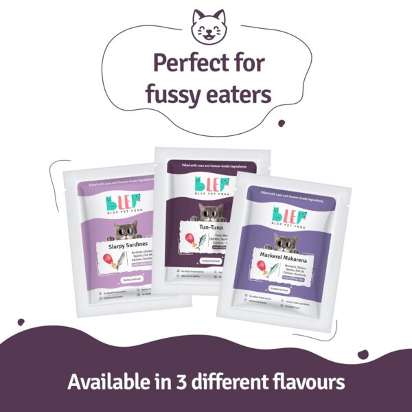 71OnR113LdL._SL1500_.jpg BLEP Mackerel Tun Tuna and Sardine Combo of Natural Cat Food 100g | 3 Packs|Zero Preservatives|Aids Joint Health & Digestion|Collagen Rich| Human Grade, Natural Wet Cat Food|Ideal for All Breeds