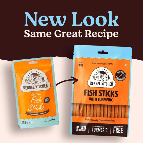 Kennel Kitchen Soft Baked Fish Stick Treats for Dogs, 100g (Pack of 1) | Soft Dog Chew Sticks | Dog Treats for Adult Dogs and Puppies