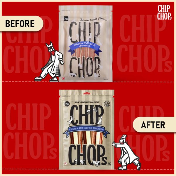 Chip Chops Chicken & Codfish Sandwich Dog Treats | Nutritious, High Protein, Easily Digestible Snack for Dogs | Healthy Fish & Chicken Treat for All Breeds, 70 gm