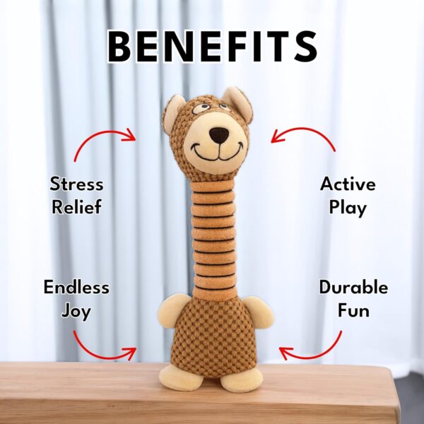 Dog Toy with Sound - Plush Chew & Squeaker & Crinkle Toy - Interactive Chew Toy - Non-Toxic Play Dog Toy - Small Medium & Large Dogs - Long Neck Toys for Dogs (Long Neck Bear (Brown))