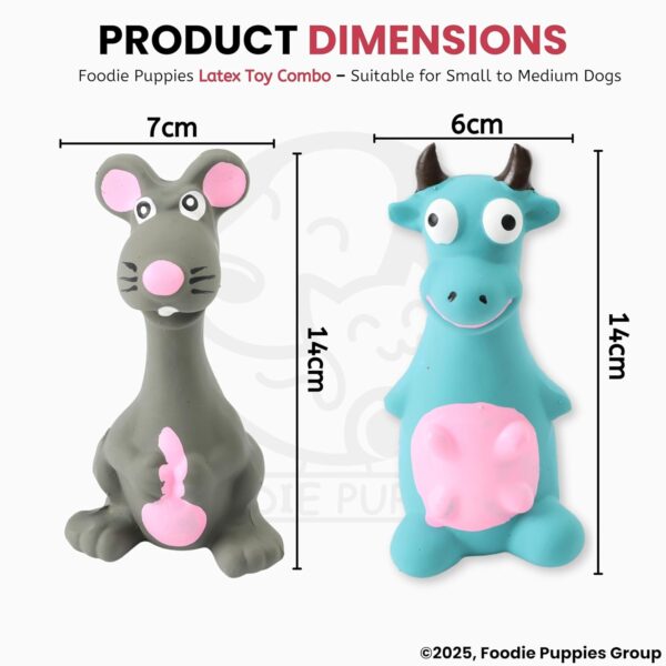 Foodie Puppies Latex Squeaky Dog Toys Combo - (Grey Mouse and Blue Bull) | Durable, Animal Design Chew Toy for Teething, Fetching & Playing | Suitable for Cats, Kitten, Small to Medium Dogs & Puppies