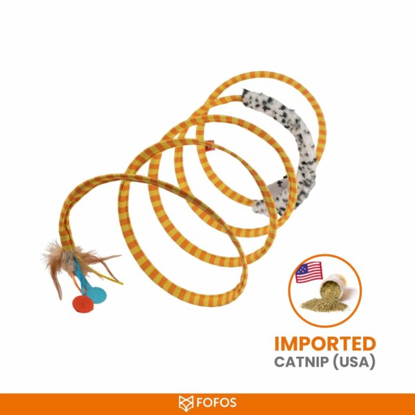 BarkButler x FOFOS Safari Spiral Tunnel - Yellow, with Real Feathers and Mouse Toy, US Grade Catnip, Portable Design, Cat Accessories, Perfect Cat and Kitten Toys