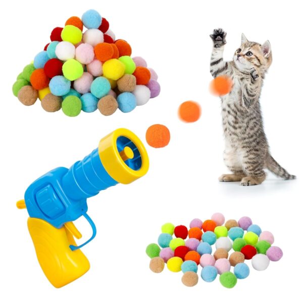 RAMONI Interactive Cat Ball Launcher, Cat Ball Toys, Launcher with 30pcs Soft Plush Balls Silent Smart Play Toy Shooting Toy Funny Interactive Cat Toys for Indoor Training Exercise Playing