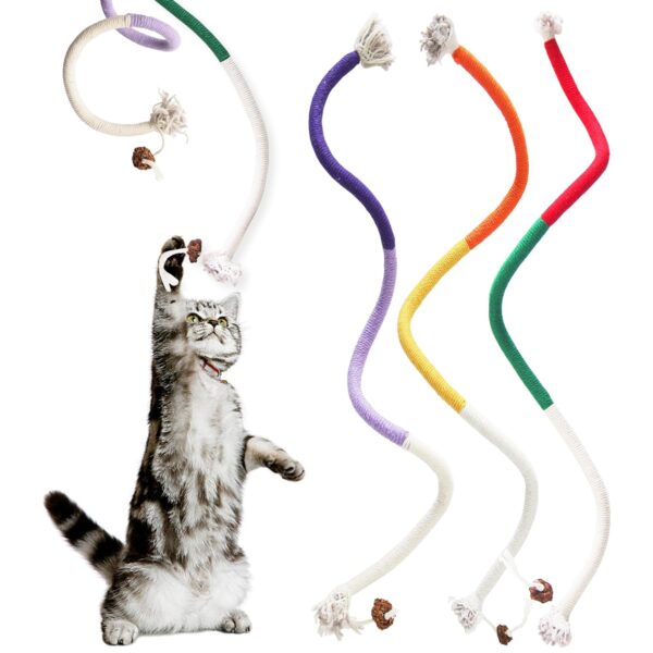 3Pcs Catnip Rope Toys, Durable Cotton Cat Playing Toys, Cat Chew Rope Toy, Natural Gall Fruit Catnip, Cotton Rope Interactive Kitten Toy for Teeth Cleaning & Boredom Relief
