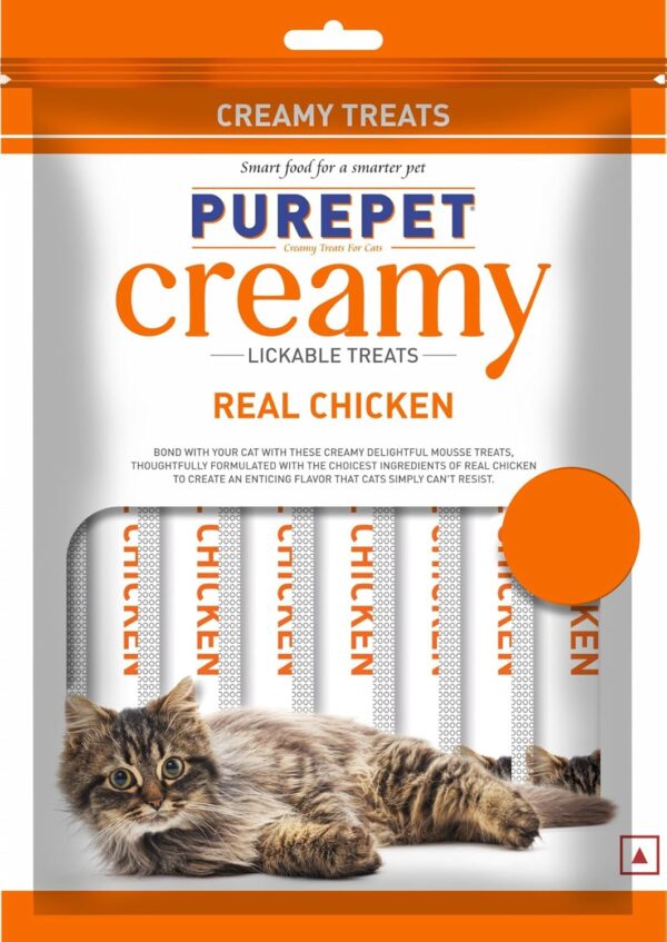 Purepet Creamy Lickable Cat Treats,Real Chicken 360Gm(15g x24 Pcs)| Rich in Protein,Taurine for Heart & Vision,Ideal for Training and Bonding, Promotes Hydration| Treats for Kitten and Adult Cats