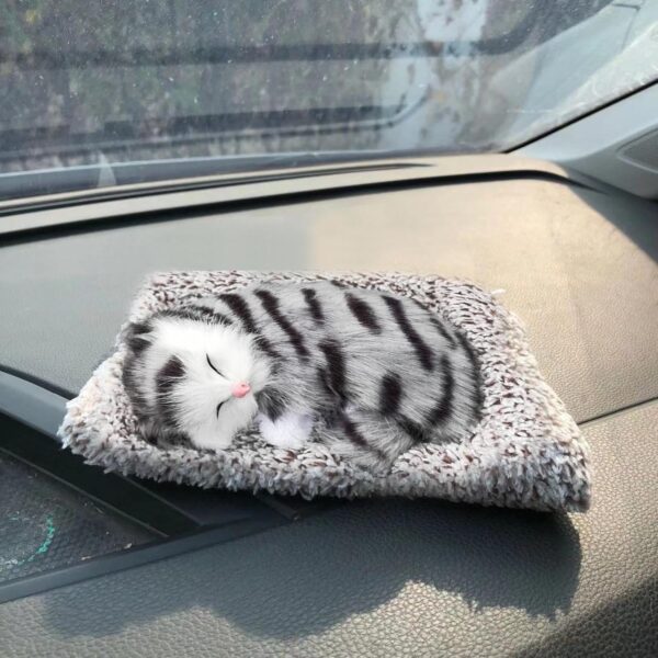 SUPER TOY Cute Sleeping Cat Plush Toy with Meow Sound, Gift for Kids Car Dashboard Accessories (Stripped Black)