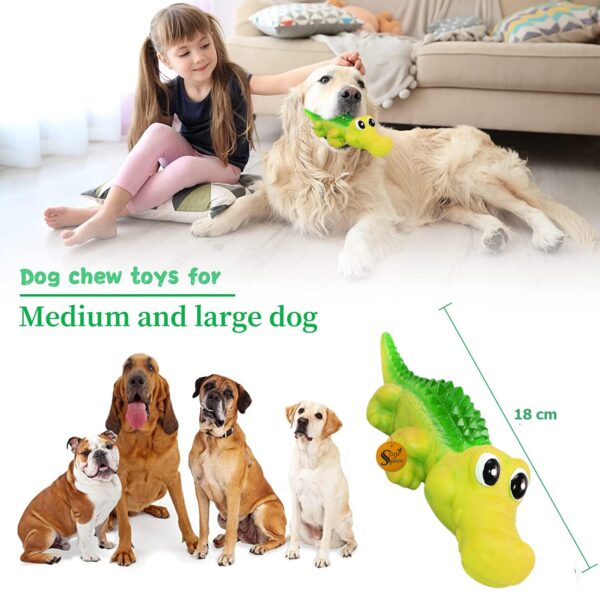 Sage Square Dog Squeaky Chew Toys for Aggressive Chewers Dental Teething Cleaning [Non-Toxic Soft Natural Rubber], Cute Crocodile Design (Colour May Vary)
