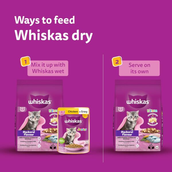 71WTUZFCOuL._SL1500_.jpg Whiskas Junior Mother Cat & Kitten (2-12 Months) Dry Cat Food, Mackerel Fish Flavour, 450 g, Contains 41 Essential Nutrients, Complete & Balanced Nutrition for Mother Cats & Kittens