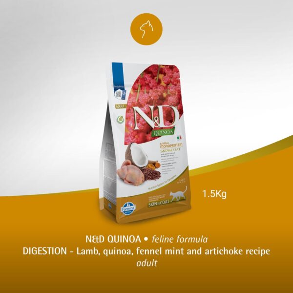Farmina N&D Quinoa Skin & Coat Cat Food | Grain-Free | Quail, Quinoa, Coconut & Turmeric | Supports Healthy Skin & Coat | 1.5kg