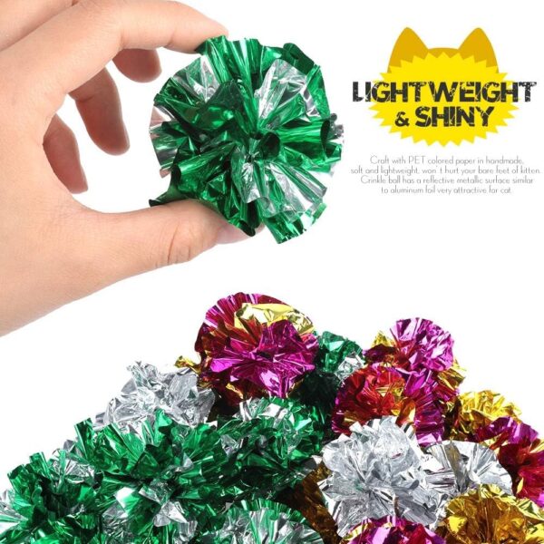 71X9Z95dKZL._SL1000_.jpg KUTKUT 12Pcs Crinkle Balls for Cats, Shiny and Stress Buster Crinkler, Suitable for Multiple Cats' Play, Ideal for Kittens and Grown-up Cats