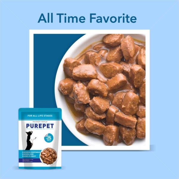 Purepet Gravy Chunks Wet Dog Food Chicken and Vegetable Flavour, Pack of 15 (15 x 70g), 1050g, All Life Stages