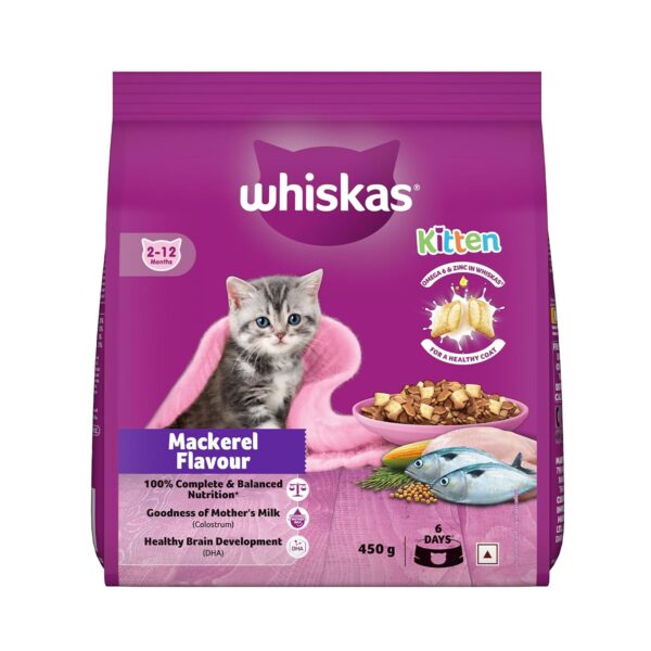 Whiskas Junior Mother Cat & Kitten (2-12 Months) Dry Cat Whiskas Junior Mother Cat & Kitten (2-12 Months) Dry Cat Food, Mackerel Fish Flavour, 450 g, Contains 41 Essential Nutrients, Complete & Balanced Nutrition for Mother Cats & Kittens