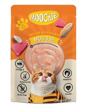 PETS EMPIRE Moochie Tasty Wet Cat Food (85 g X 6 Pouches) Mousse with Salmon, Grain Free Cats Gravy Meal, No Artificial Flavours Kitten Food, Non-Vegetarian Cat Foods Pouch for Kittens