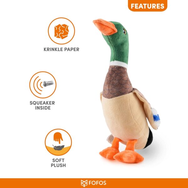 71ZnaS6gs8L._SL1500_.jpg BarkButler x Fofos Wild Duck Plush - Soft & Squeaky Toys for Dogs, Dog Toys for Medium Dogs (0-20kgs) - Brown