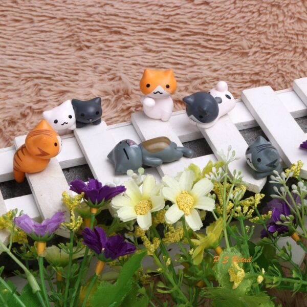BHOOLU&GOOLU Plastic Lazy Cats Fantasy Showpiece, 3-4Cm, Multicolour, Pack Of 6