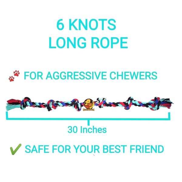 71b5ZH2IaML._SL1500_.jpg Foodie Puppies Cotton Chew Rope Dog Toy Large with 6 Knot Thick Chew, Long for Aggressive chewers - Extra Durable - Heavy Duty - Washable (Color May Vary)